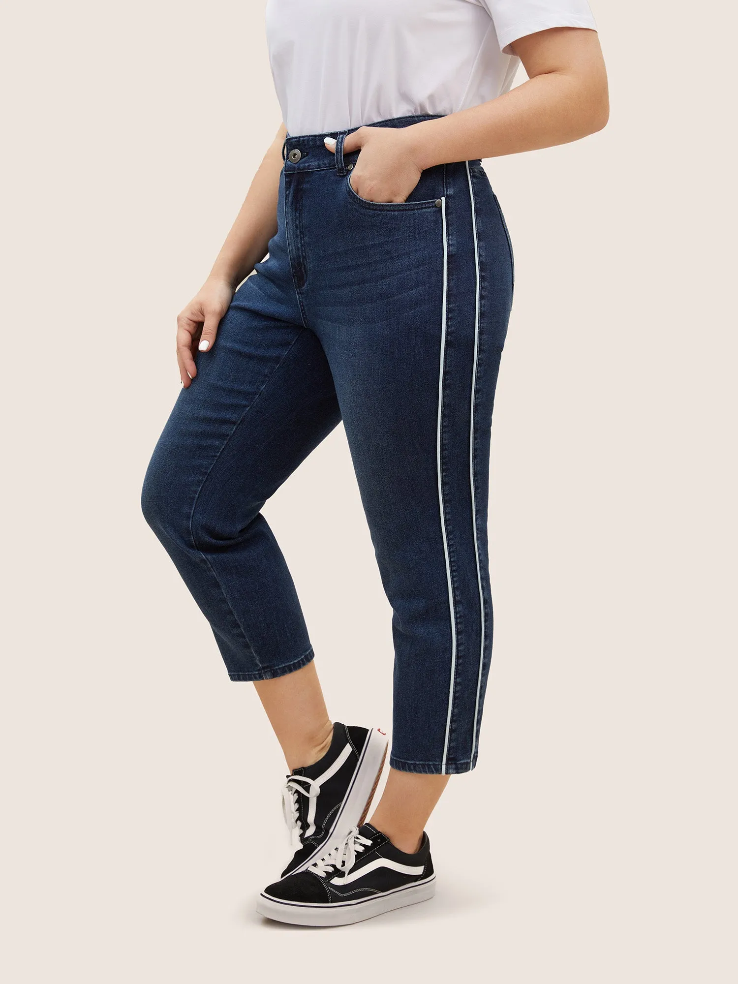 Basics Contrast Trim Skinny Jeans sold by Bloomchic