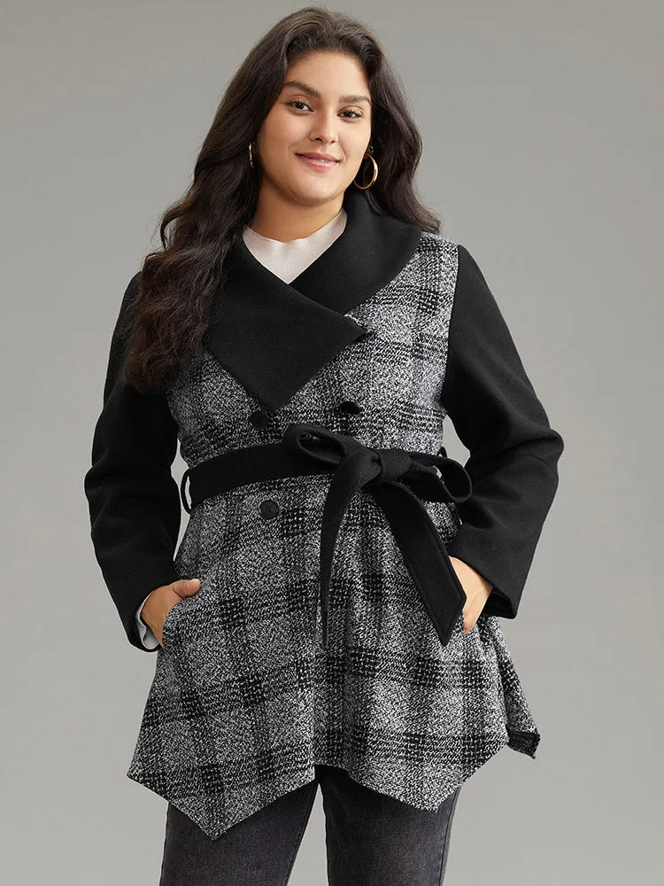 Plaid Belted Lapel Collar Button Up Coat sold by Bloomchic