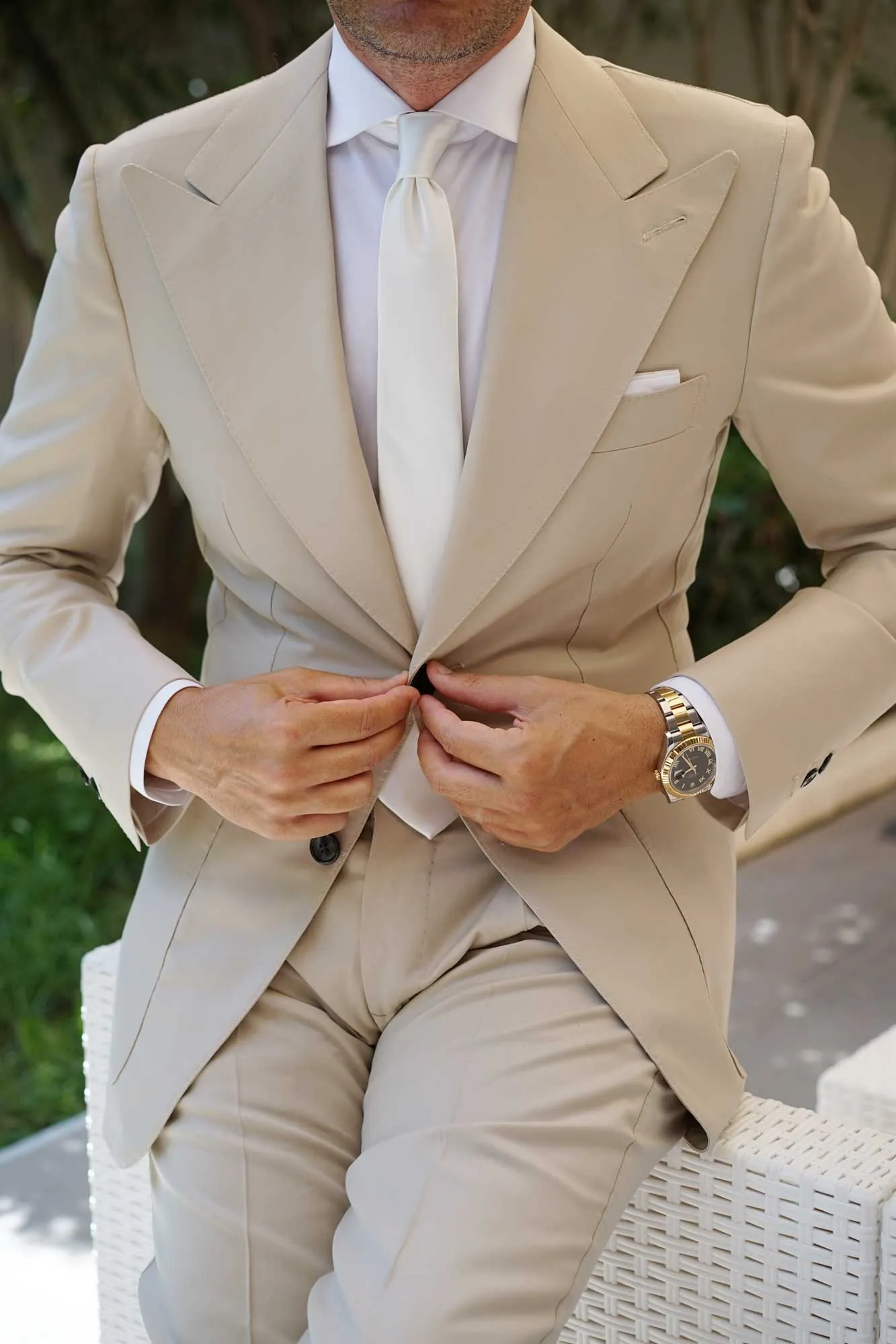 Ivory Crisp Satin Skinny Tie sold by OTAA product image thumbnail 5