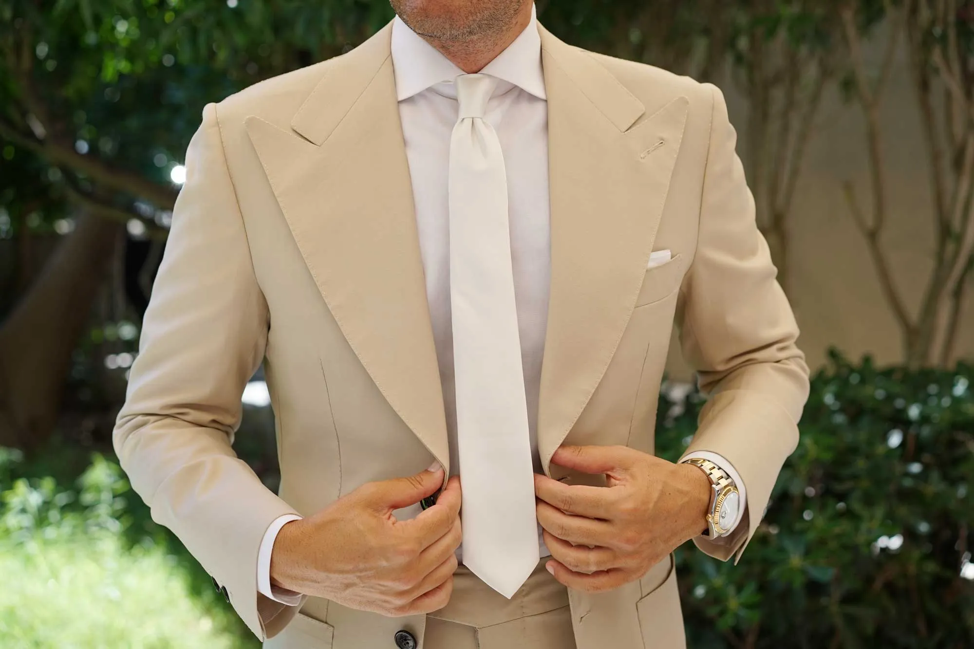 Ivory Crisp Satin Skinny Tie sold by OTAA product image thumbnail 4
