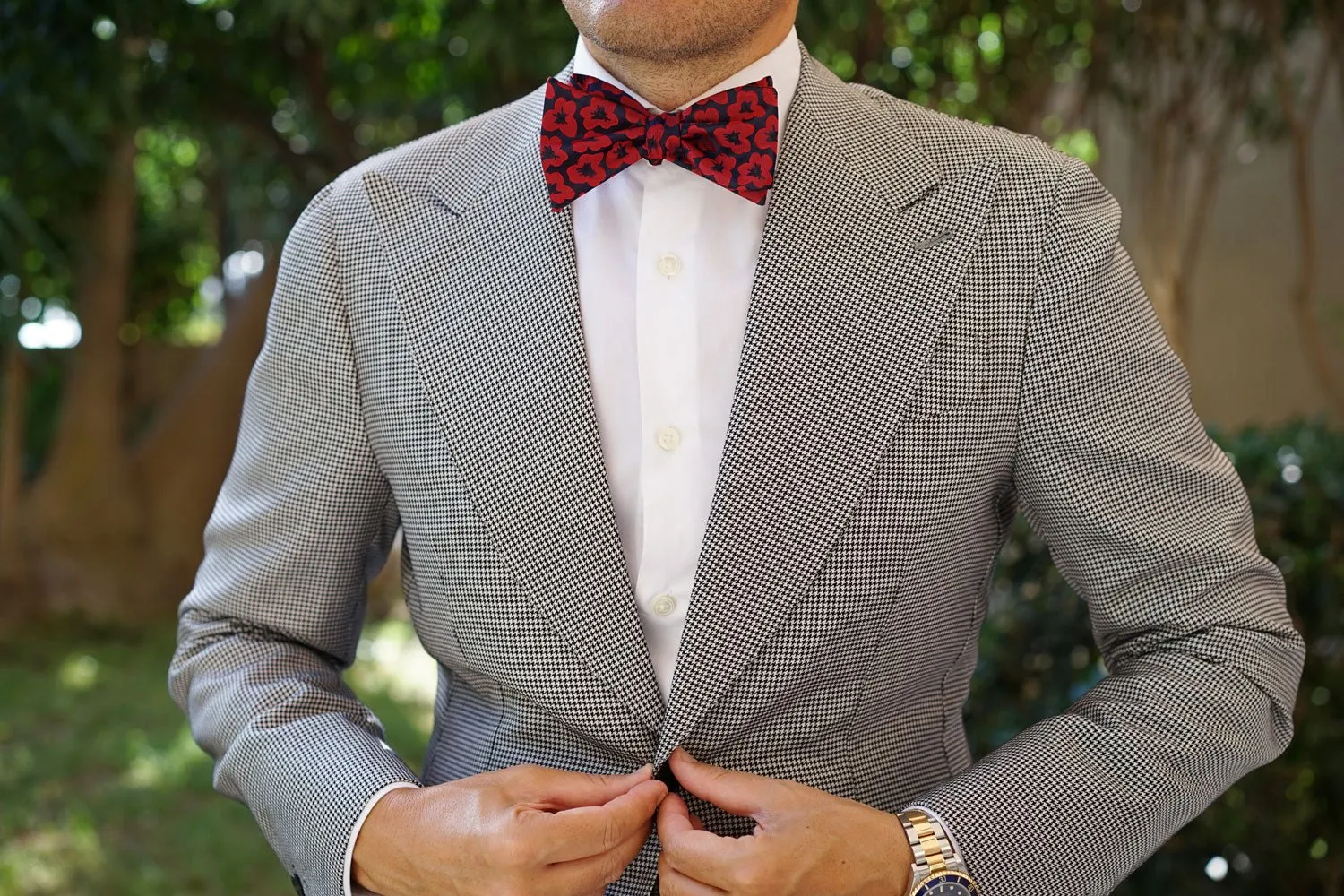 Red Poppy Floral Self Bow Tie sold by OTAA product image thumbnail 4