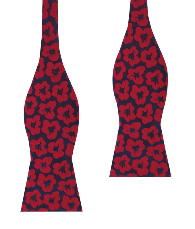Red Poppy Floral Self Bow Tie made by OTAA