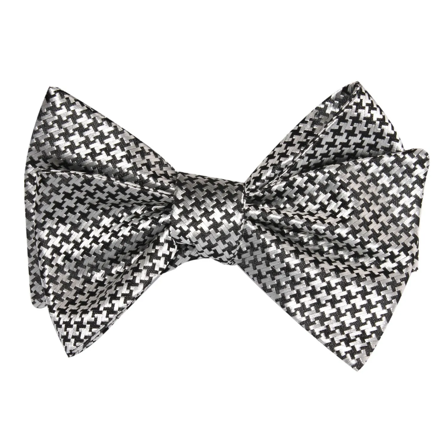 Black & Silver Houndstooth Pattern Self Tie Bow Tie sold by OTAA product image thumbnail 2