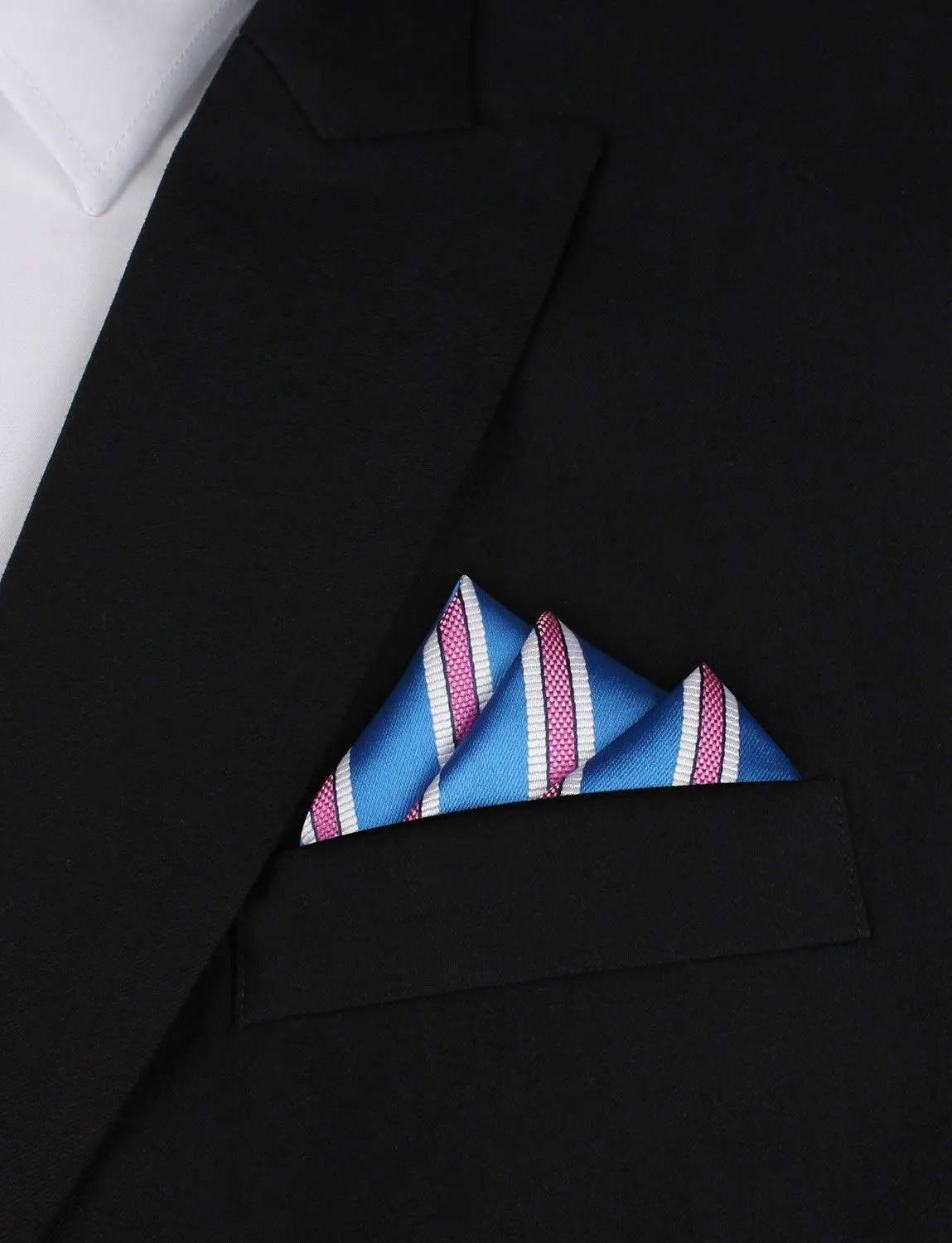Light Blue Pocket Square with Pink Stripes sold by OTAA product image thumbnail 3