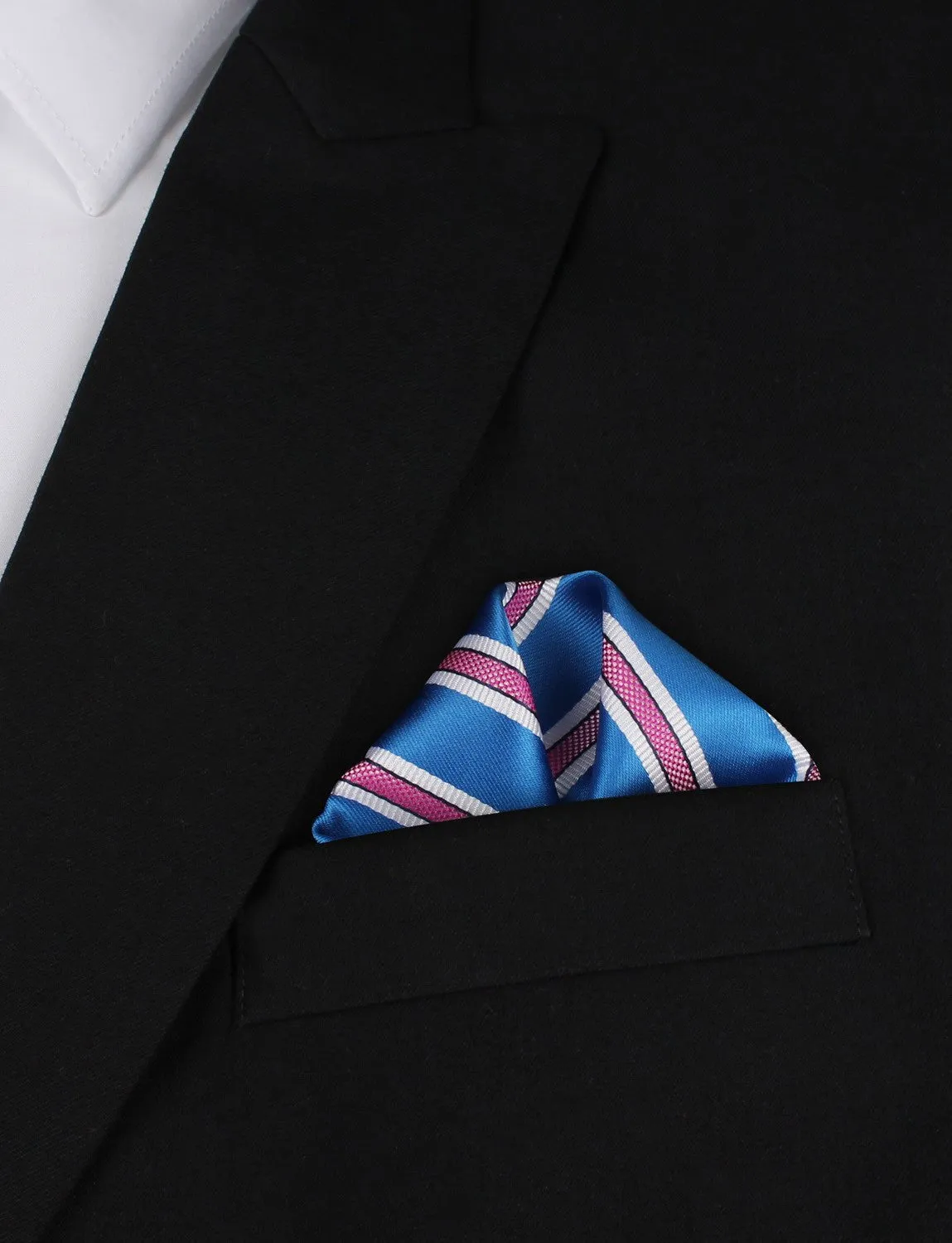 Light Blue Pocket Square with Pink Stripes sold by OTAA product image thumbnail 4