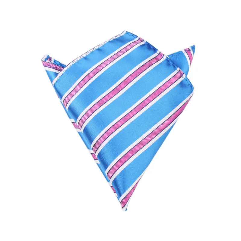 Light Blue Pocket Square with Pink Stripes made by OTAA