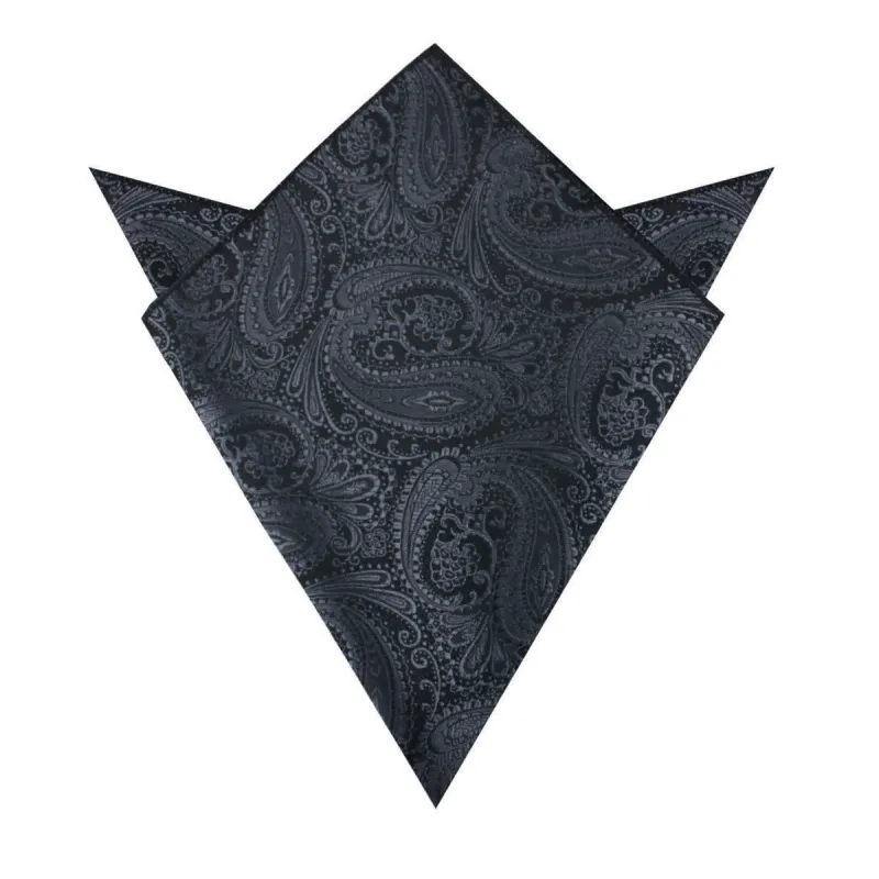 Charcoal Grey Paisley Pocket Square made by OTAA