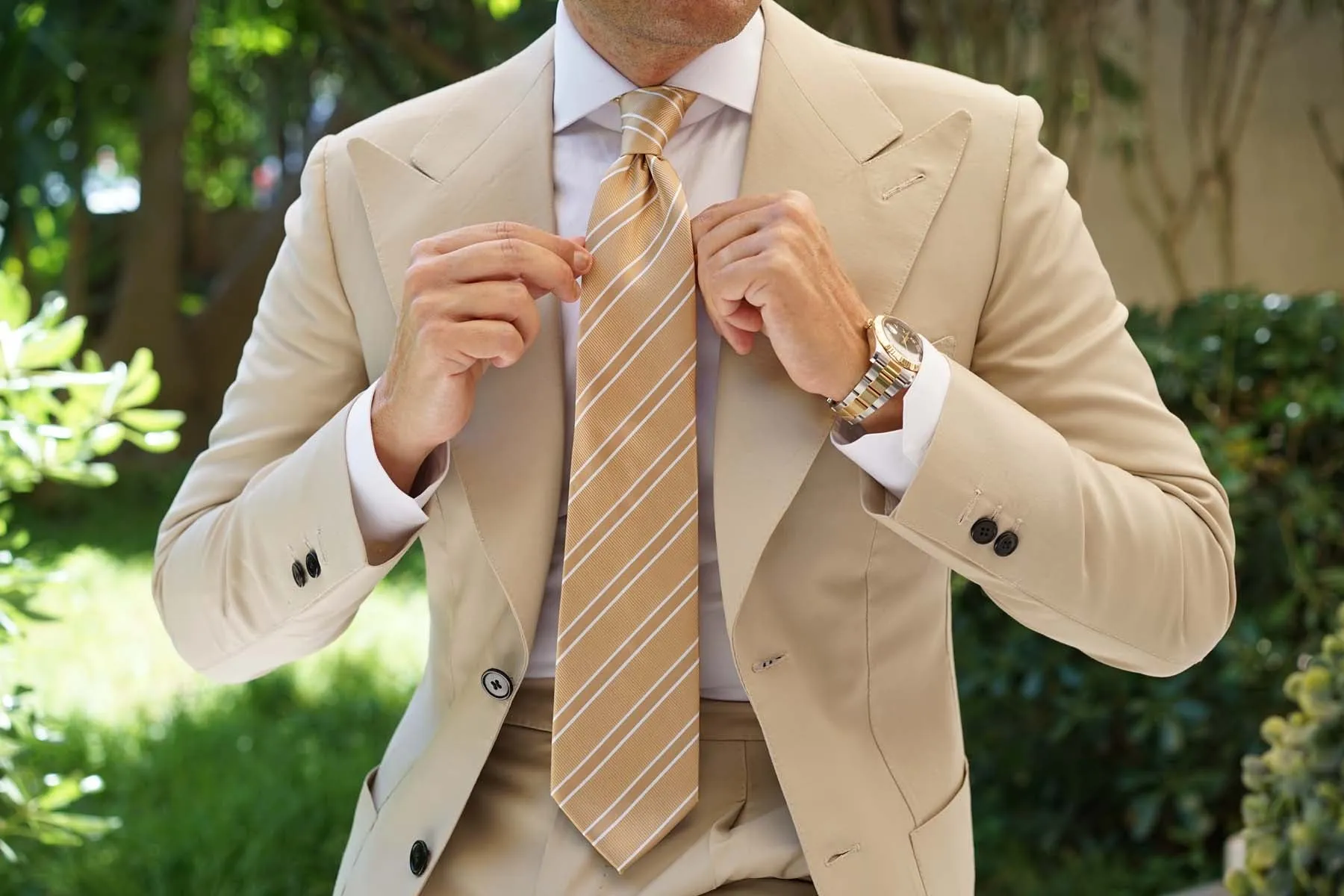 Champagne Gold Double Stripe Necktie sold by OTAA product image thumbnail 4
