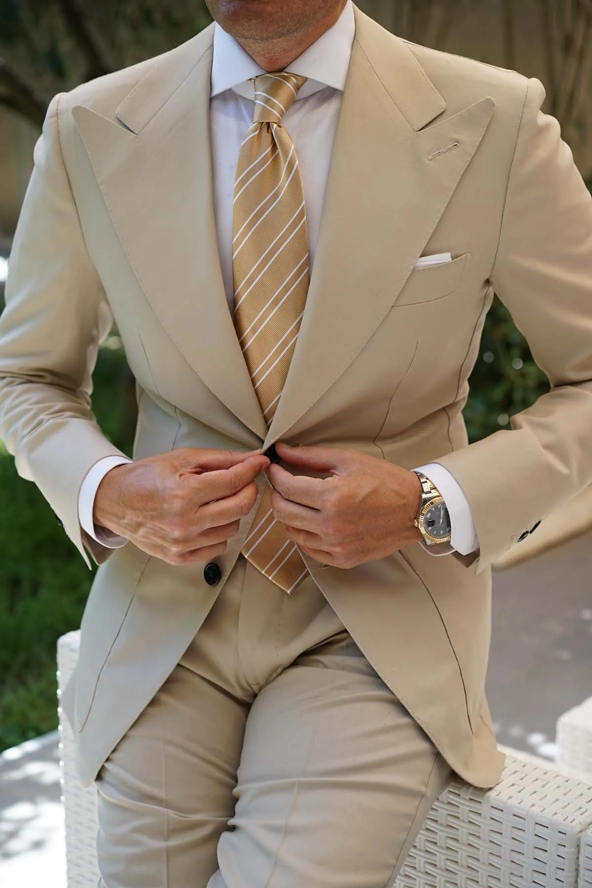 Champagne Gold Double Stripe Necktie sold by OTAA product image thumbnail 5