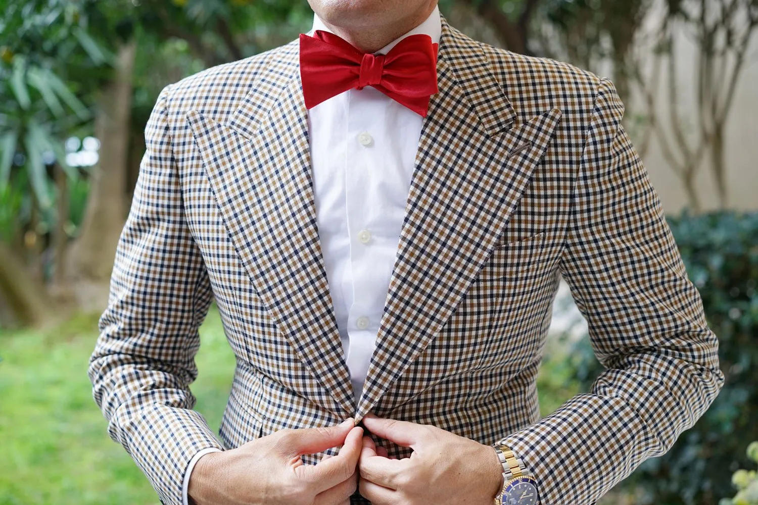 Red Cherry Satin Self Bow Tie sold by OTAA product image thumbnail 4