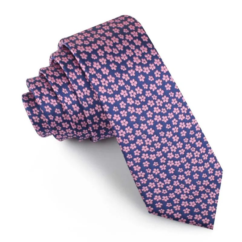 Pink Plum Blossom Floral Skinny Tie made by OTAA