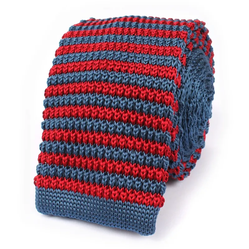 Red & Blue Stripes Knitted Tie made by OTAA