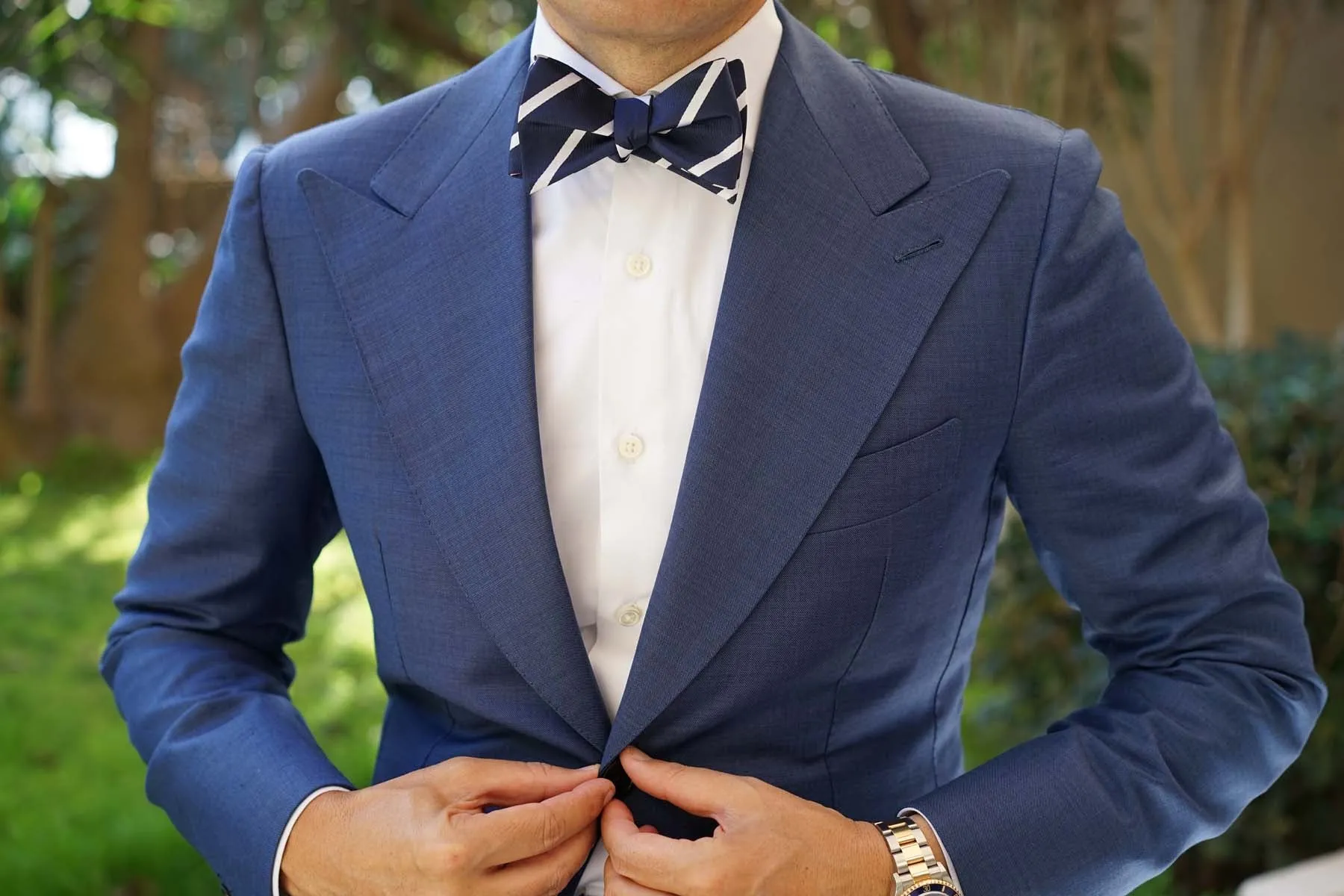 Navy Blue Pencil Stripe Self Bow Tie sold by OTAA product image thumbnail 4