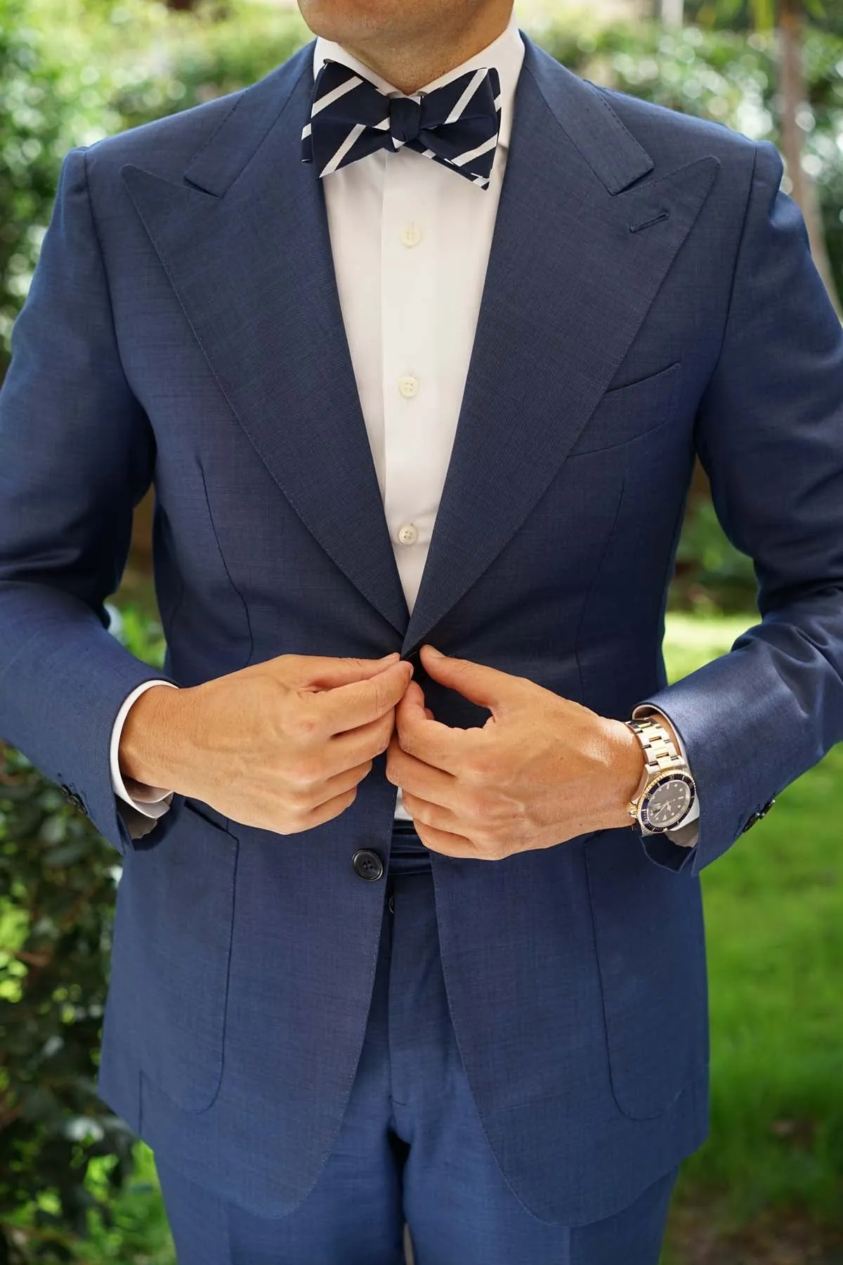 Navy Blue Pencil Stripe Self Bow Tie sold by OTAA product image thumbnail 5