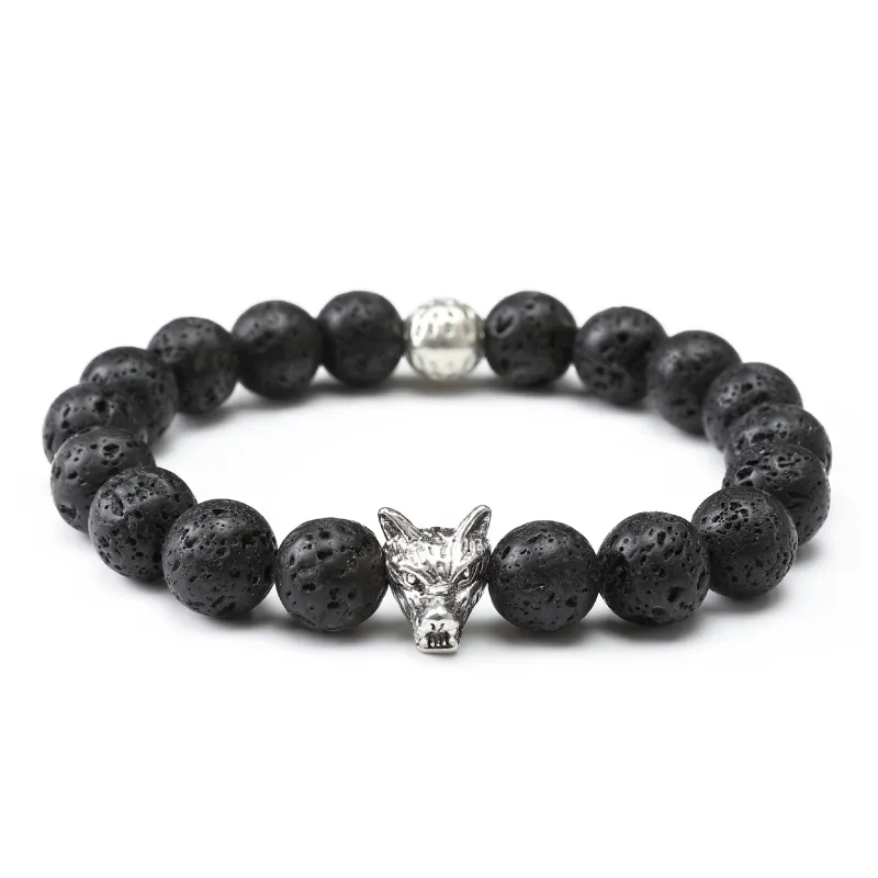 Fenrir Wolf Lava Stone Bracelet made by OTAA