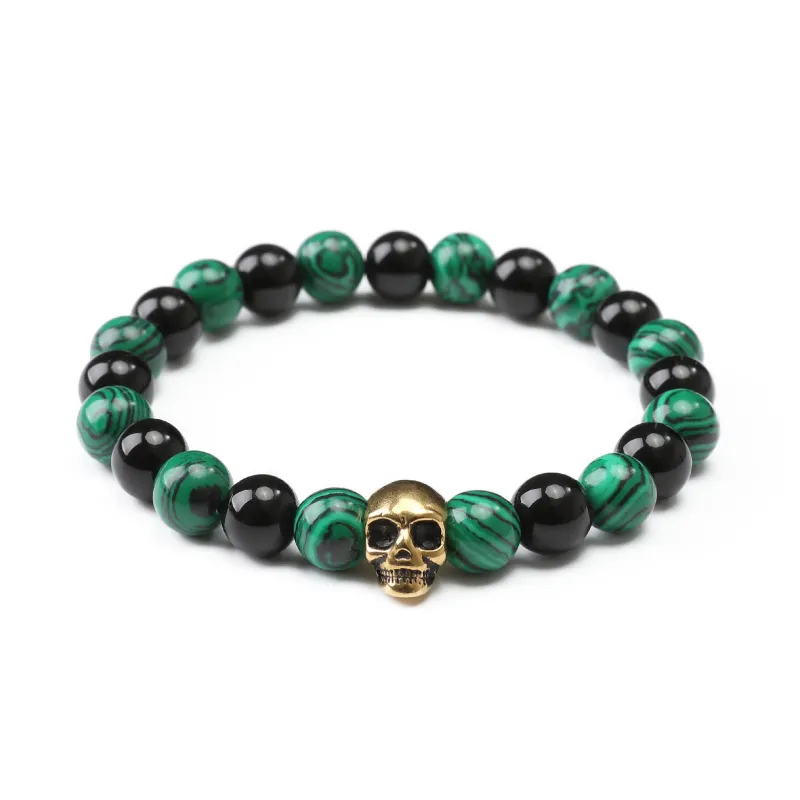 Green Malachite Gold Skull Bracelet made by OTAA