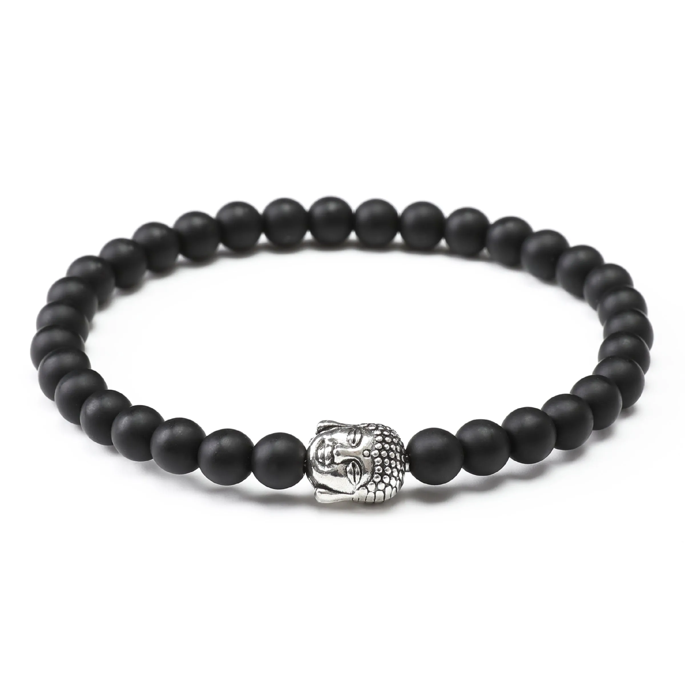Onyx Matte Stones with Mini Silver Buddha Bracelet sold by OTAA