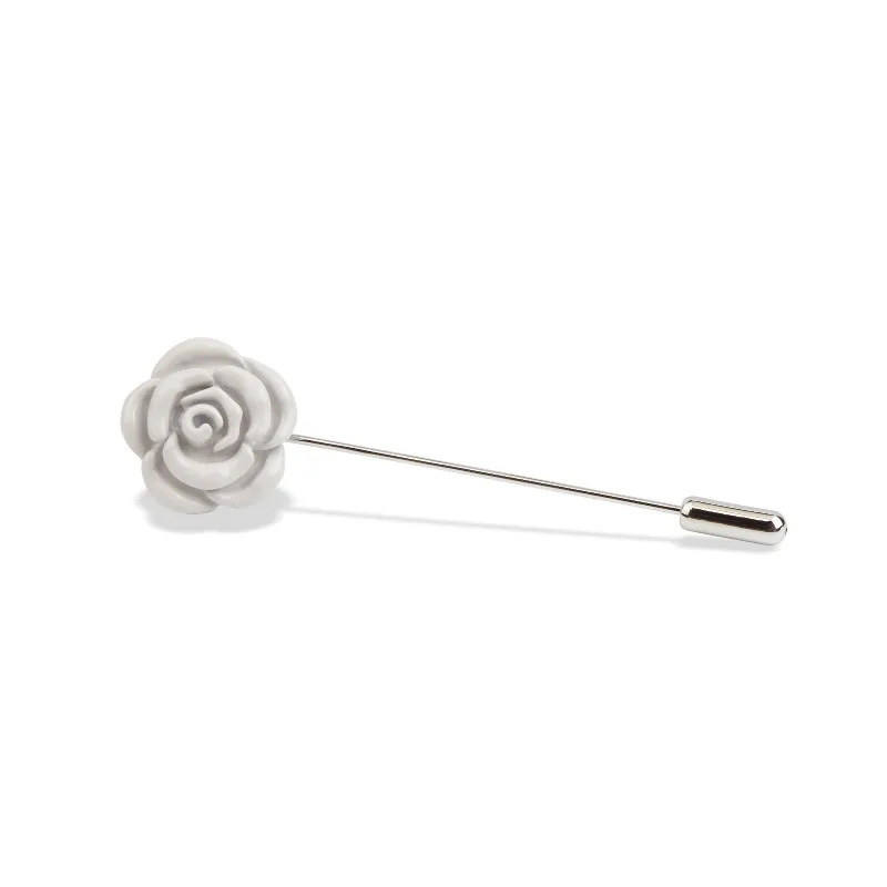 Light Grey Rose Metal Lapel Pin made by OTAA
