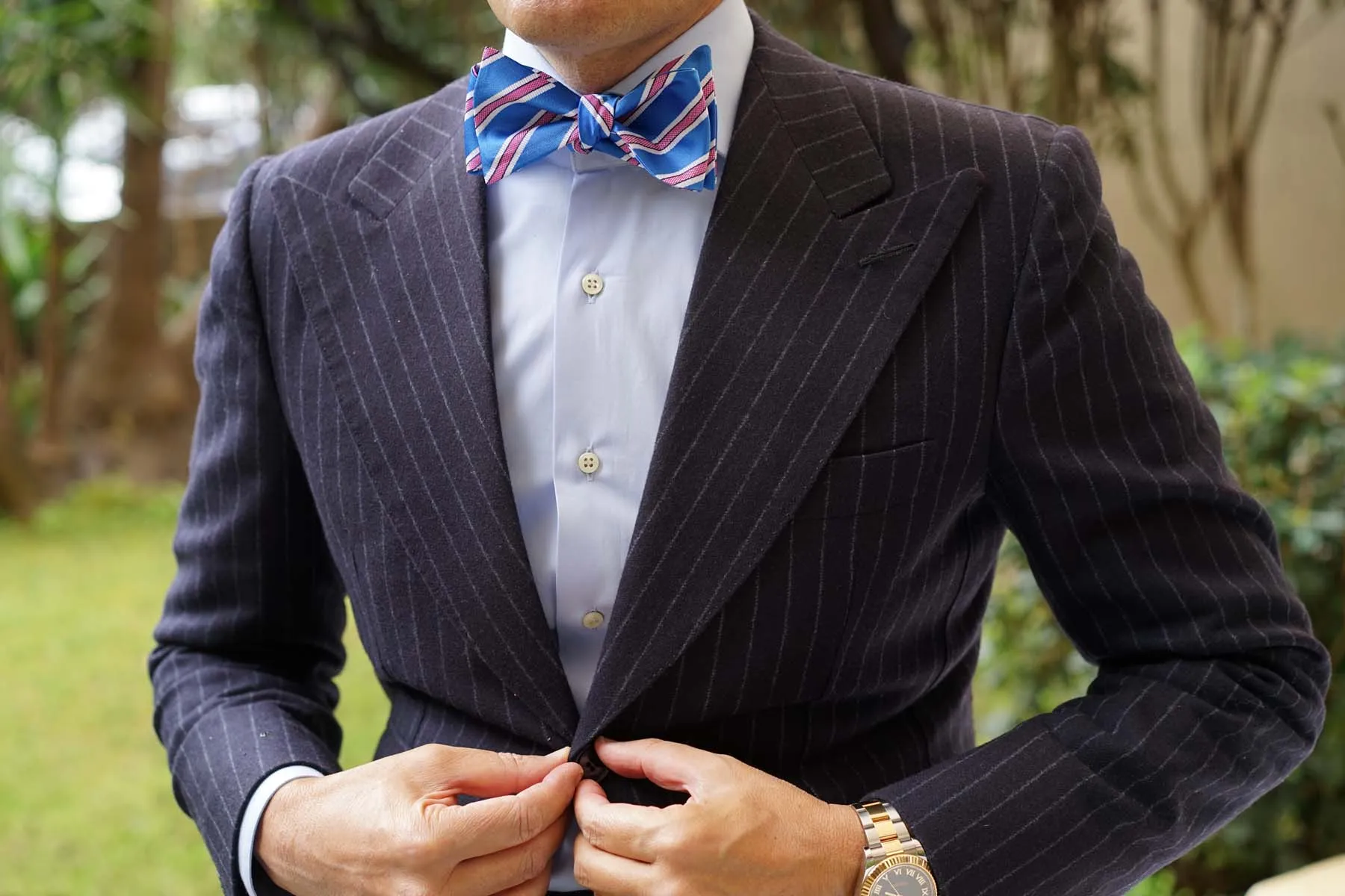 Light Blue Bow Tie Untied with Pink Stripes sold by OTAA product image thumbnail 4