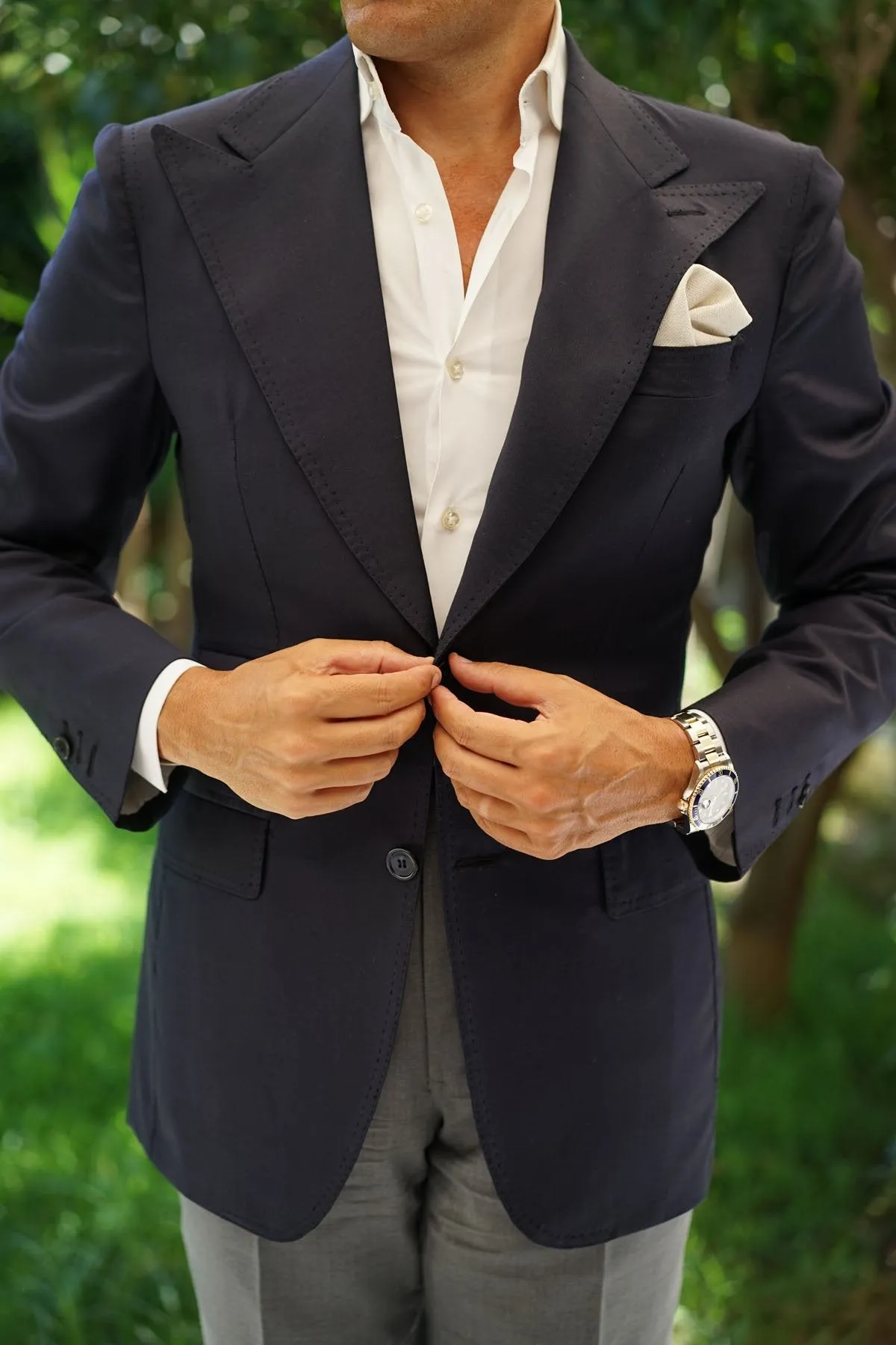 Dry Khaki White Linen Pocket Square sold by OTAA product image thumbnail 4