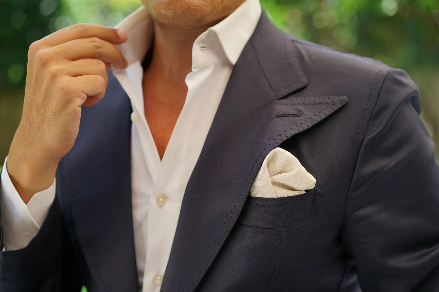 Dry Khaki White Linen Pocket Square sold by OTAA product image thumbnail 5