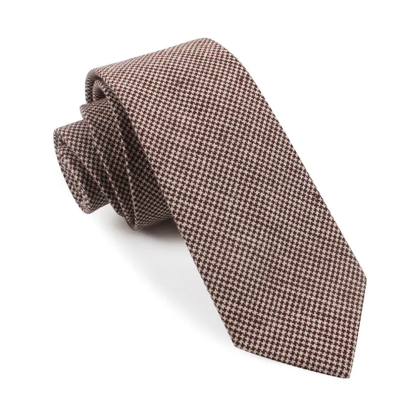 Brown Houndstooth Linen Skinny Tie made by OTAA