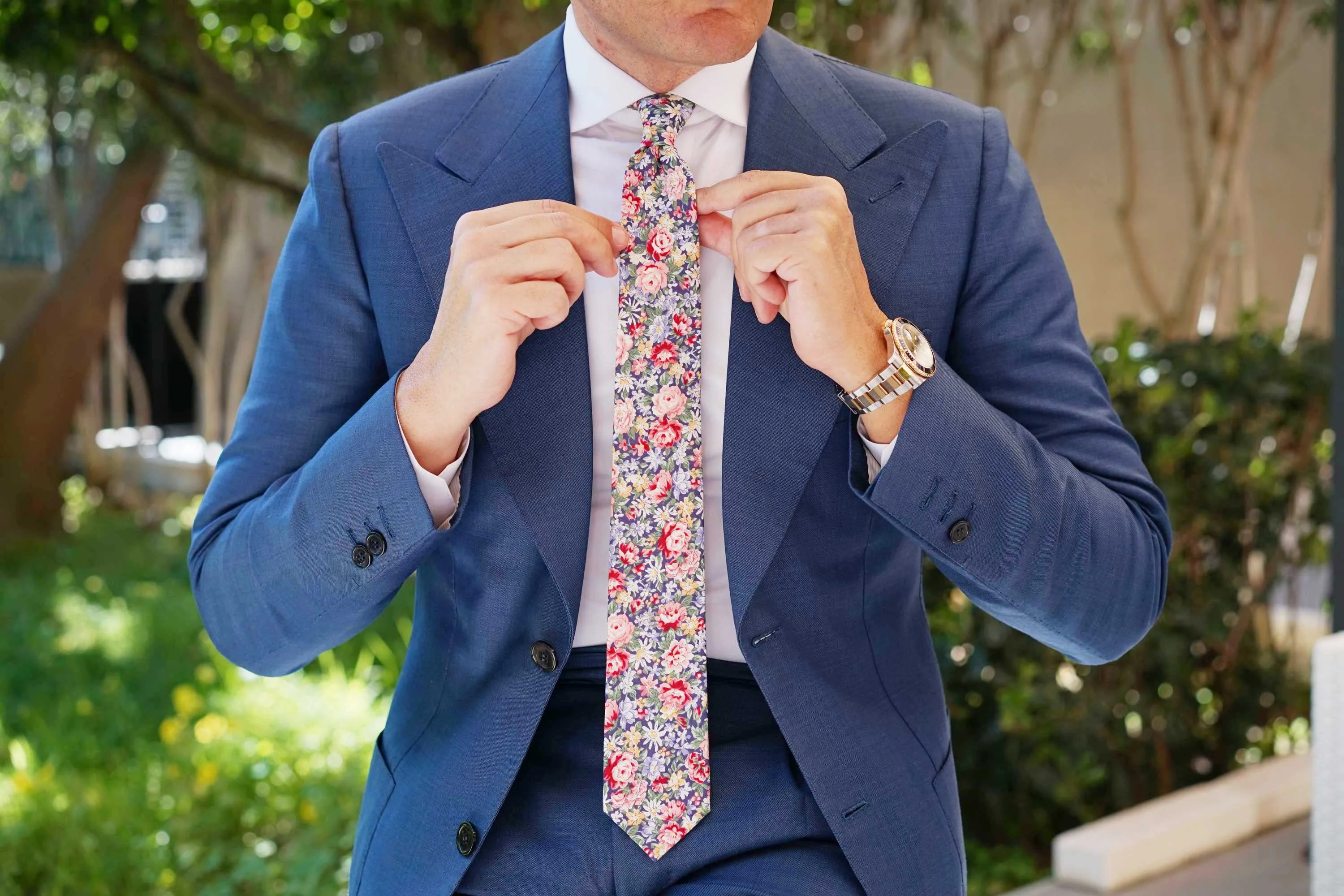 Pink Chrysanthemum Floral Skinny Tie sold by OTAA product image thumbnail 4