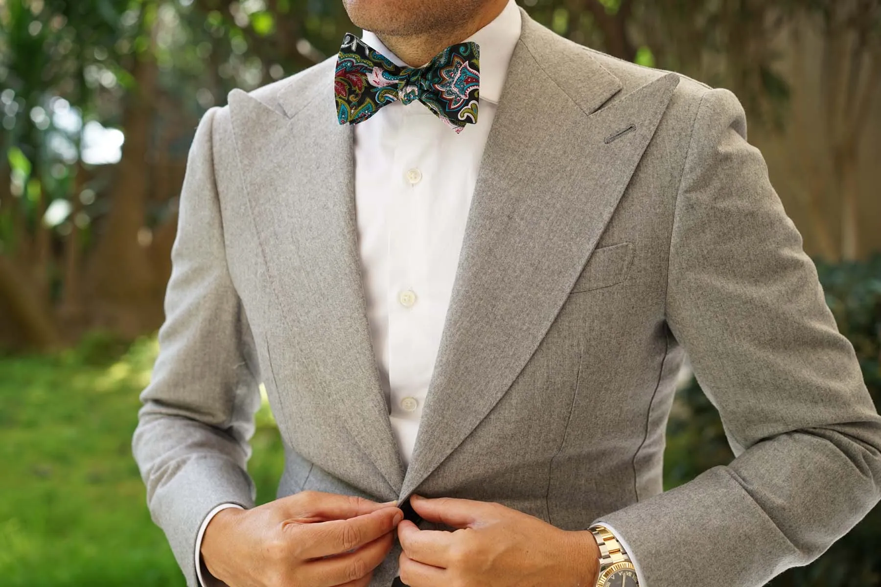 Filicudi Maroon & Green Paisley Self Bow Tie sold by OTAA product image thumbnail 4