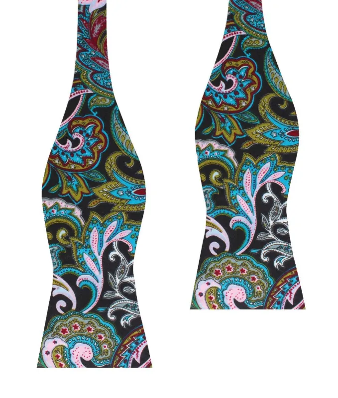 Filicudi Maroon & Green Paisley Self Bow Tie made by OTAA