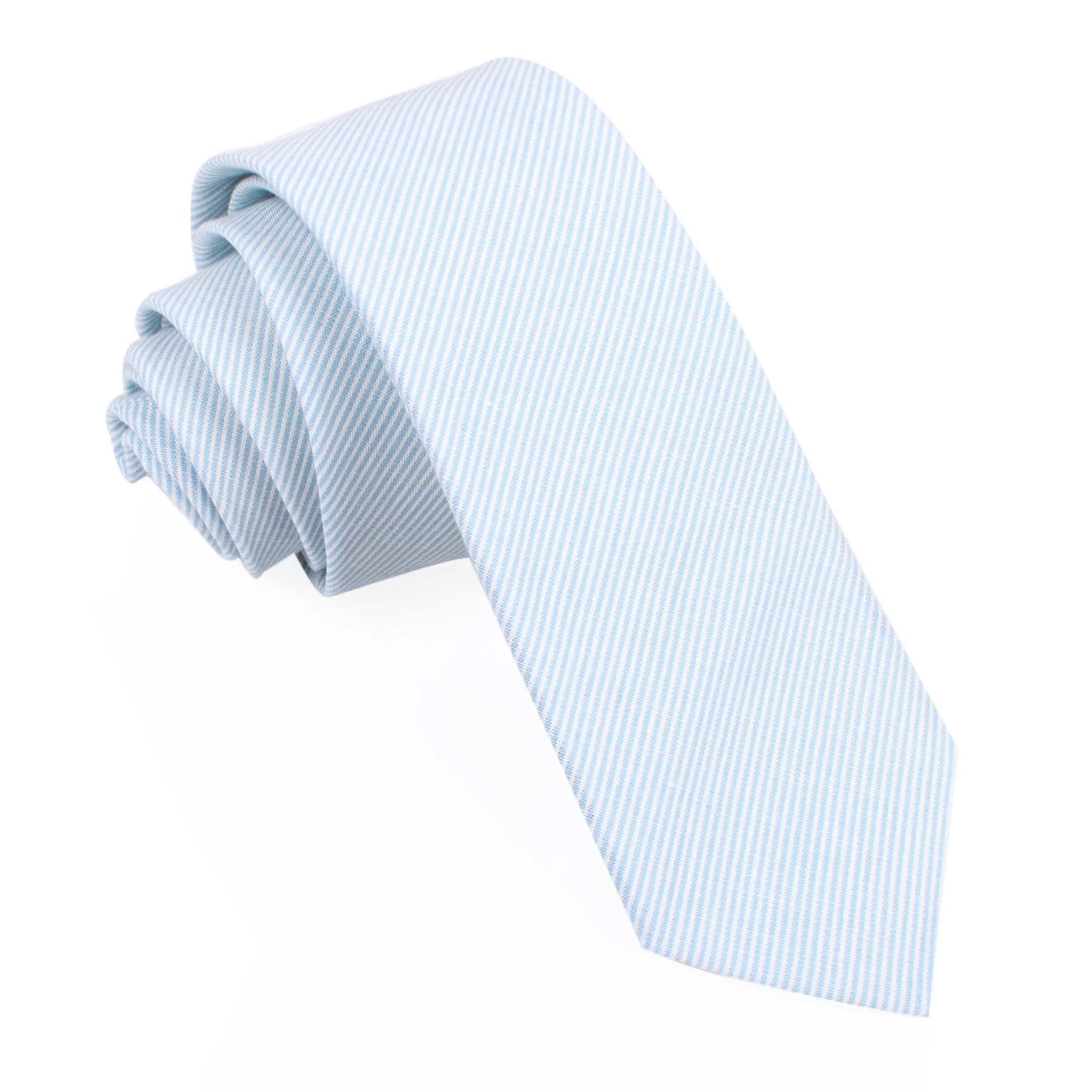 Light Blue and White Pinstripes Cotton Skinny Tie sold by OTAA
