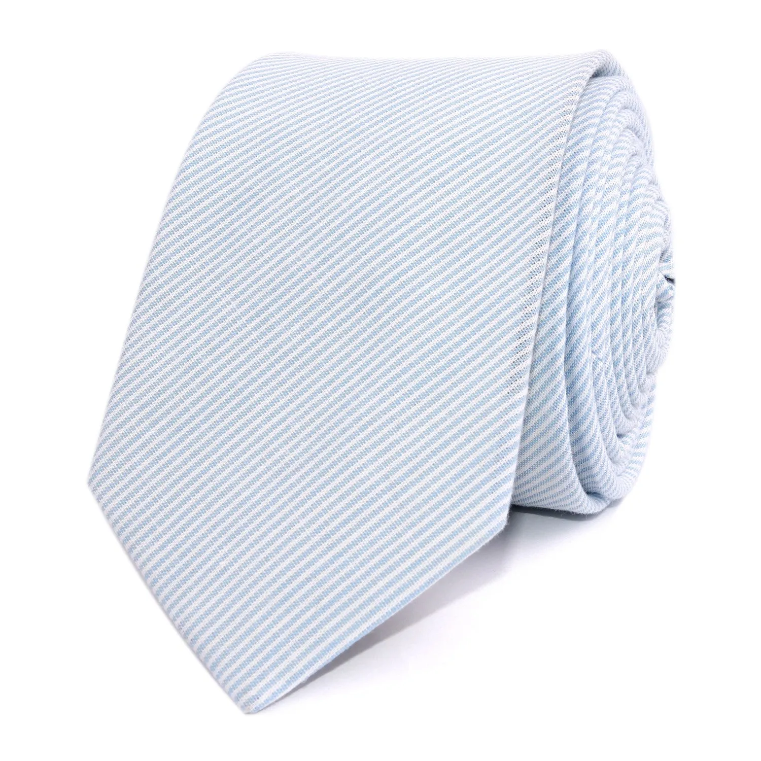 Light Blue and White Pinstripes Cotton Skinny Tie sold by OTAA product image thumbnail 2