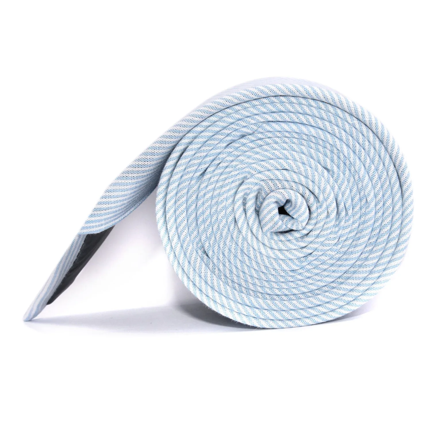 Light Blue and White Pinstripes Cotton Skinny Tie sold by OTAA product image thumbnail 3