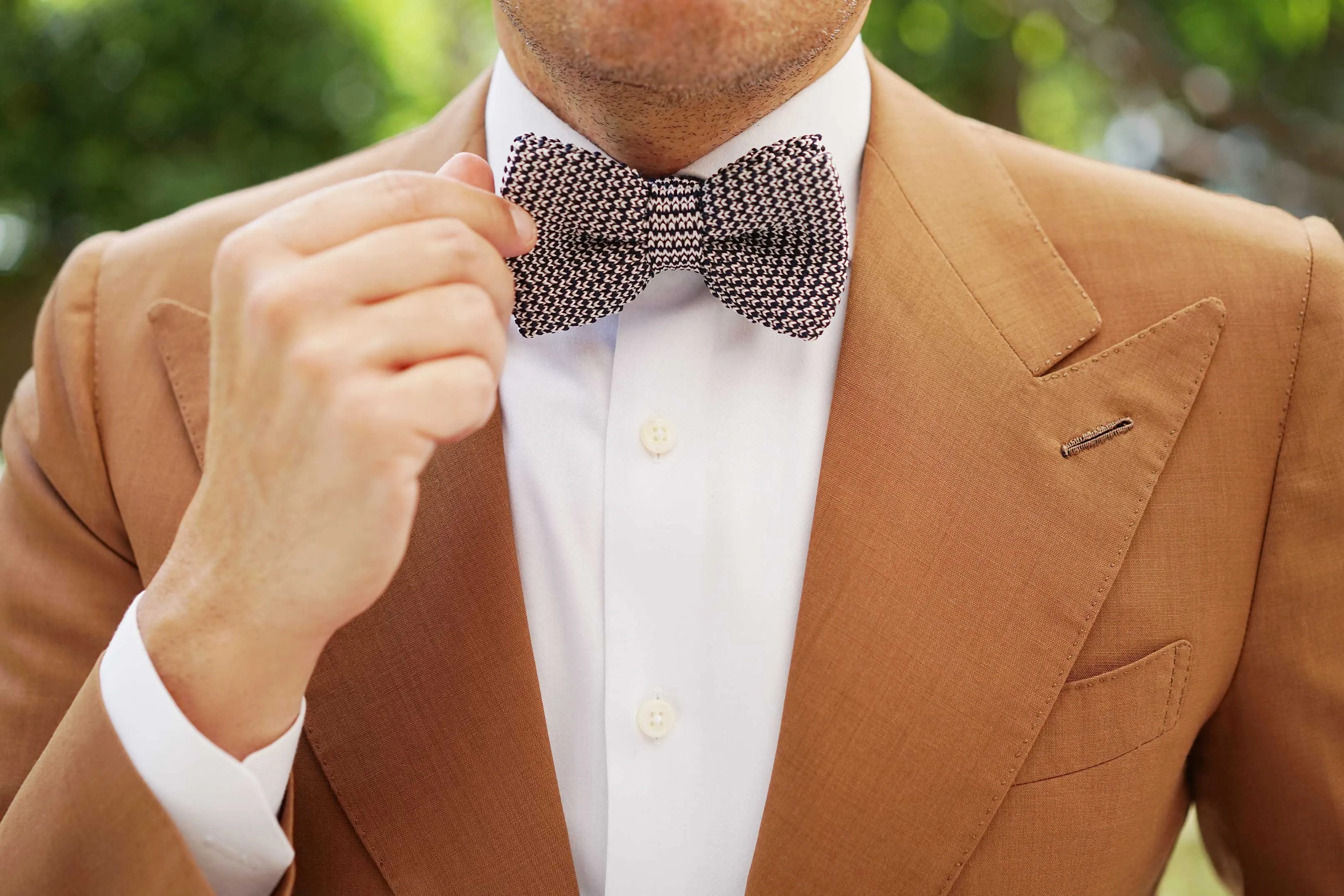 White with Navy Blue Knitted Bow Tie sold by OTAA product image thumbnail 5
