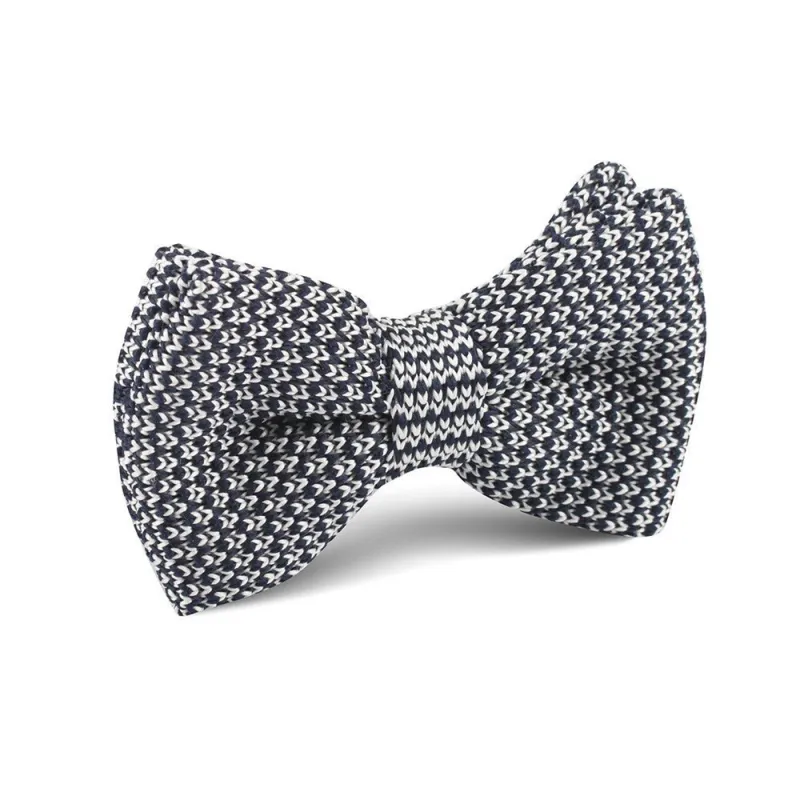 White with Navy Blue Knitted Bow Tie made by OTAA