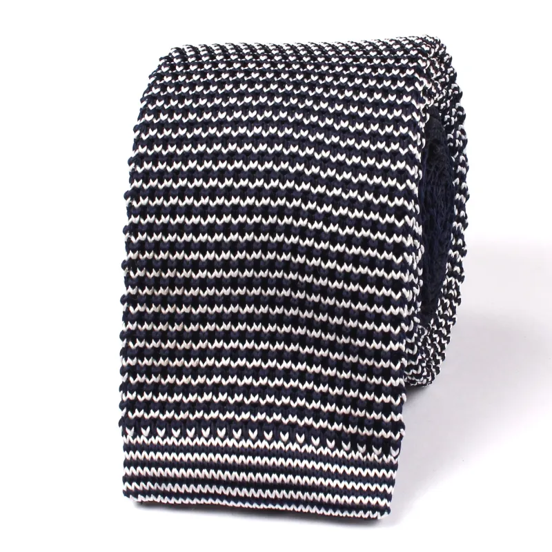 Navy Blue White Sailor Knitted Tie made by OTAA