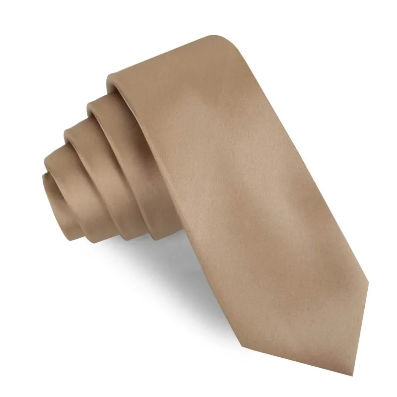 Nude Brown Satin Skinny Tie made by OTAA