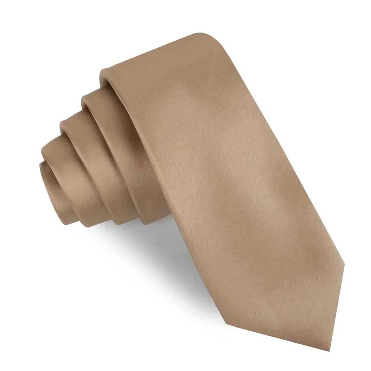 Nude Brown Satin Skinny Tie sold by OTAA