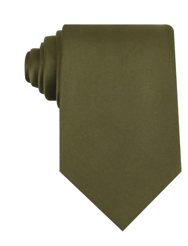 Olive Green Satin Necktie made by OTAA