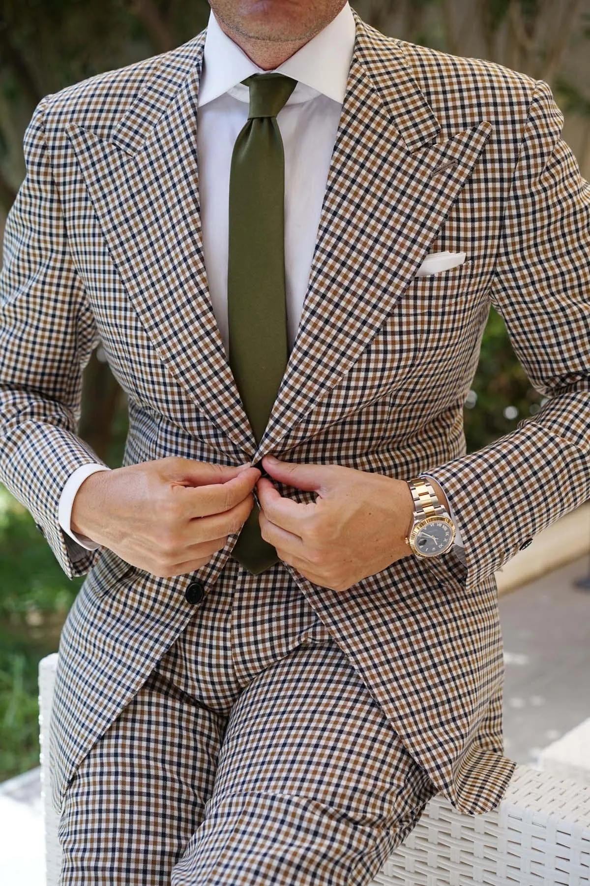 Olive Green Satin Skinny Tie sold by OTAA product image thumbnail 5