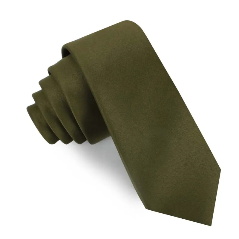 Olive Green Satin Skinny Tie made by OTAA