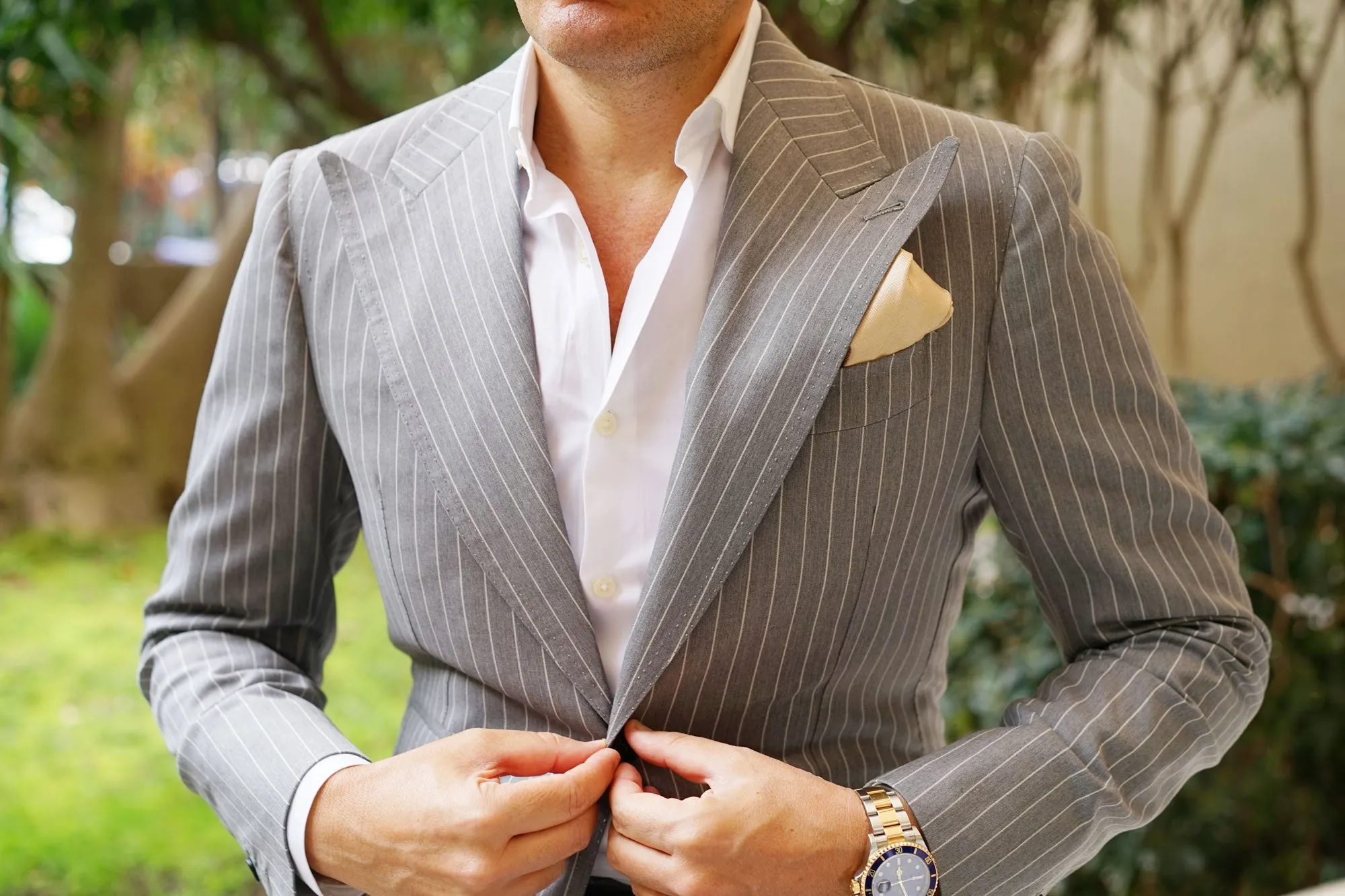 Champagne Gold Herringbone Chevron Pocket Square sold by OTAA product image thumbnail 3