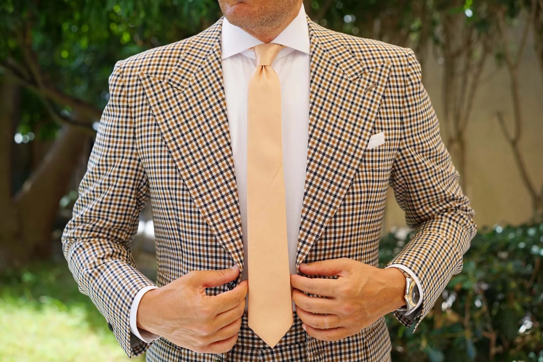 Champagne Gold Basket Weave Skinny Tie sold by OTAA product image thumbnail 4