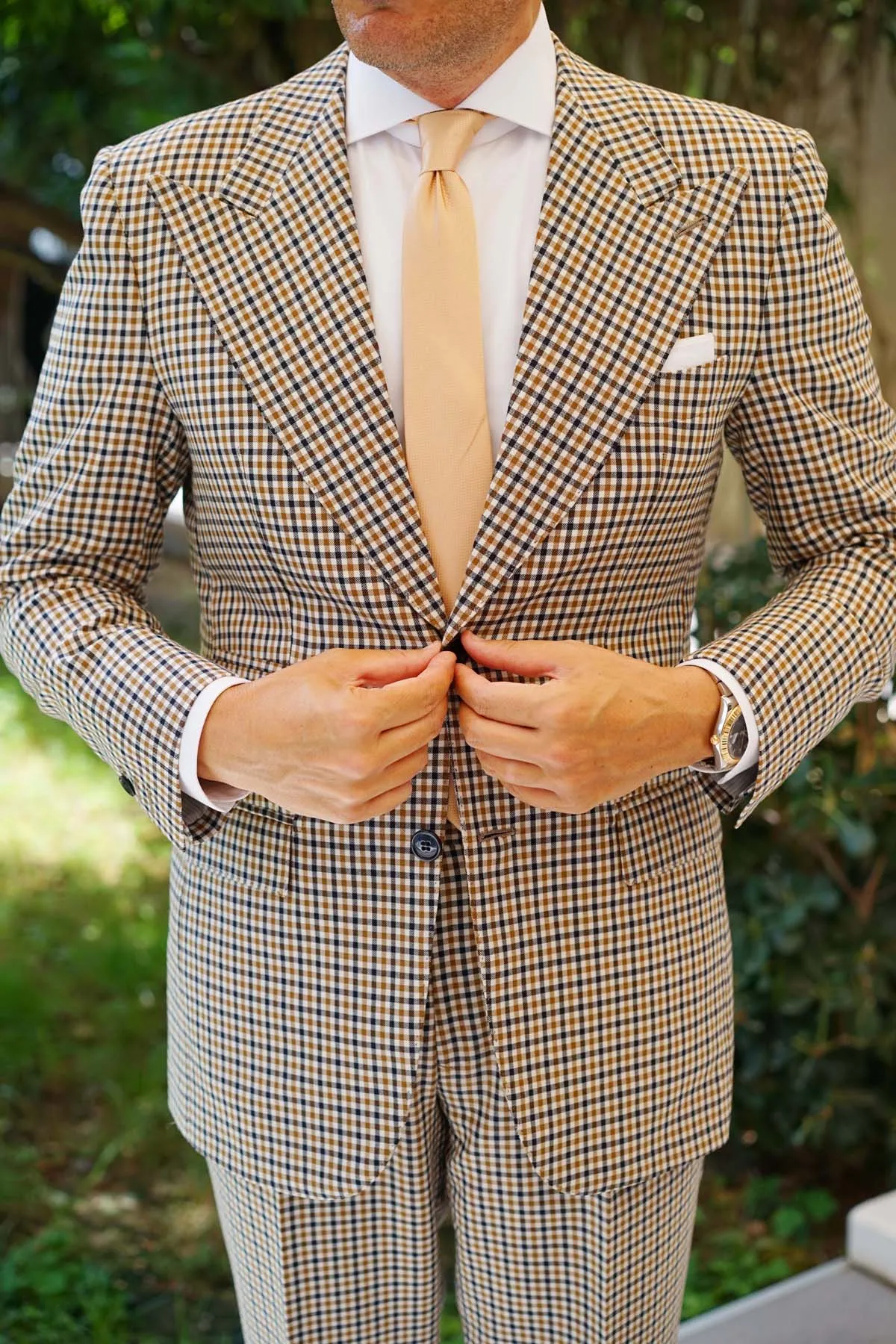 Champagne Gold Basket Weave Skinny Tie sold by OTAA product image thumbnail 5
