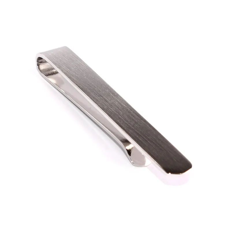 Brushed Silver Round Clasp Tie Bar made by OTAA