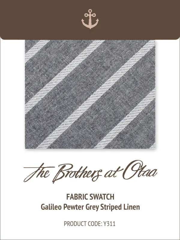 Fabric Swatch (Y311) - Galileo Pewter Grey Striped Linen made by OTAA