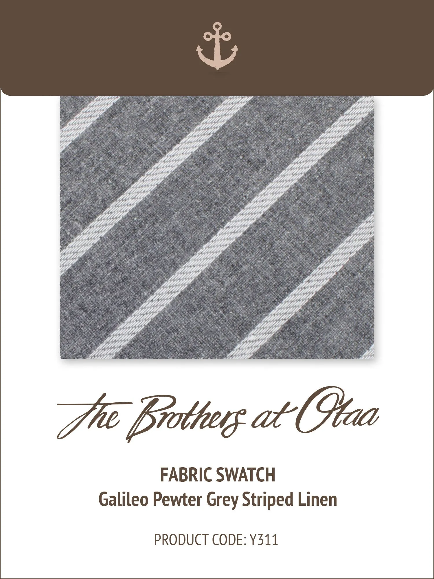 Fabric Swatch (Y311) - Galileo Pewter Grey Striped Linen sold by OTAA