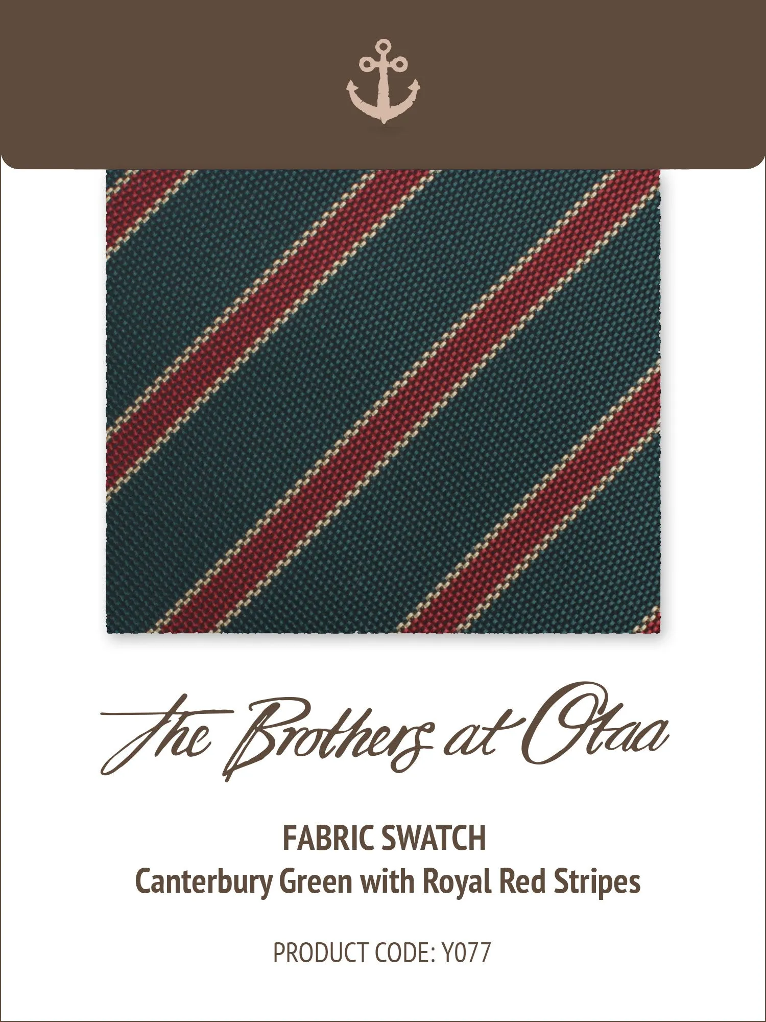 Fabric Swatch (Y077) - Canterbury Green with Royal Red Stripes sold by OTAA