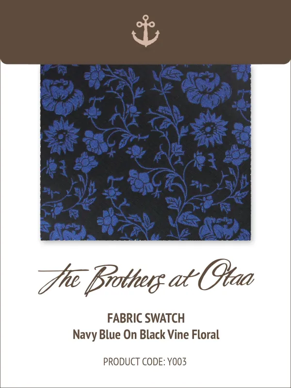 Fabric Swatch (Y003) - Navy Blue on Black Vine Floral made by OTAA