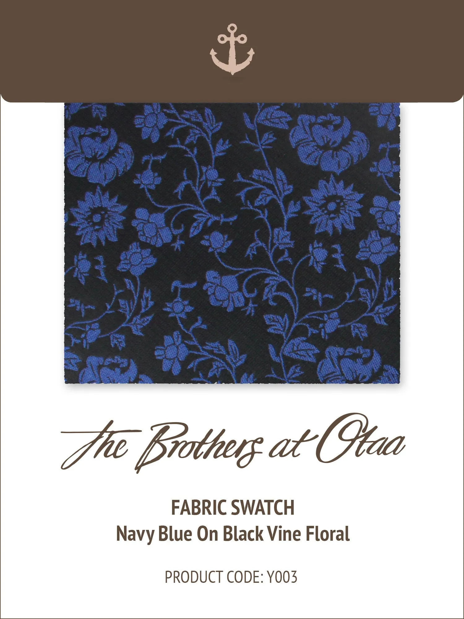 Fabric Swatch (Y003) - Navy Blue on Black Vine Floral sold by OTAA