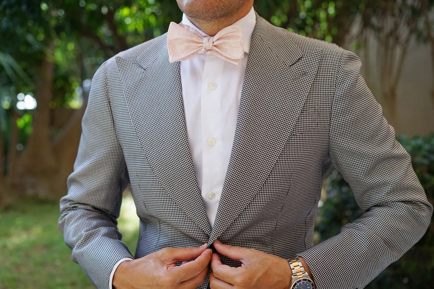 Blush Pink Daisy Flowers Floral Self Bow Tie sold by OTAA product image thumbnail 4